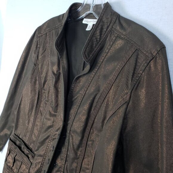 Coldwater Creek Metallic Bronze Jacket Blazer Snap Button Closure size 14P - Picture 3 of 16